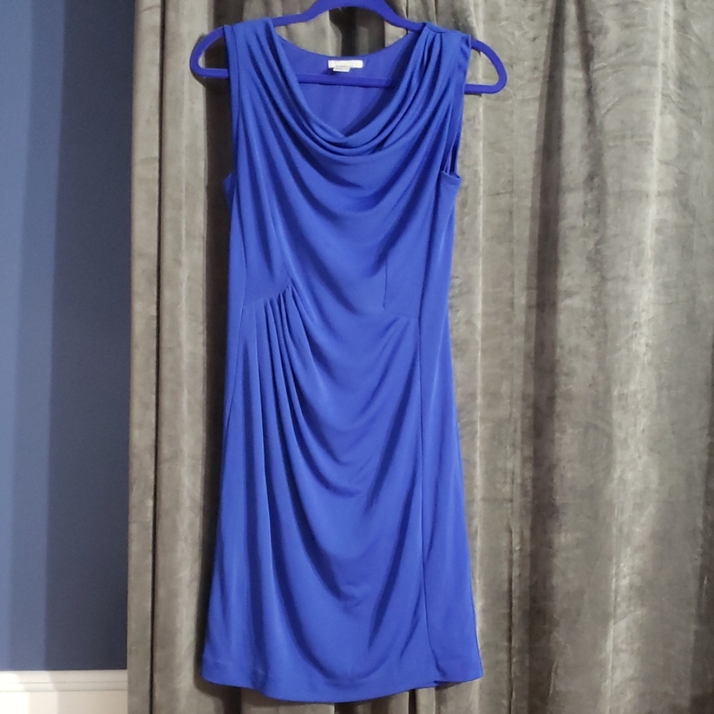 Navy drape cowl neck ruched side dress small